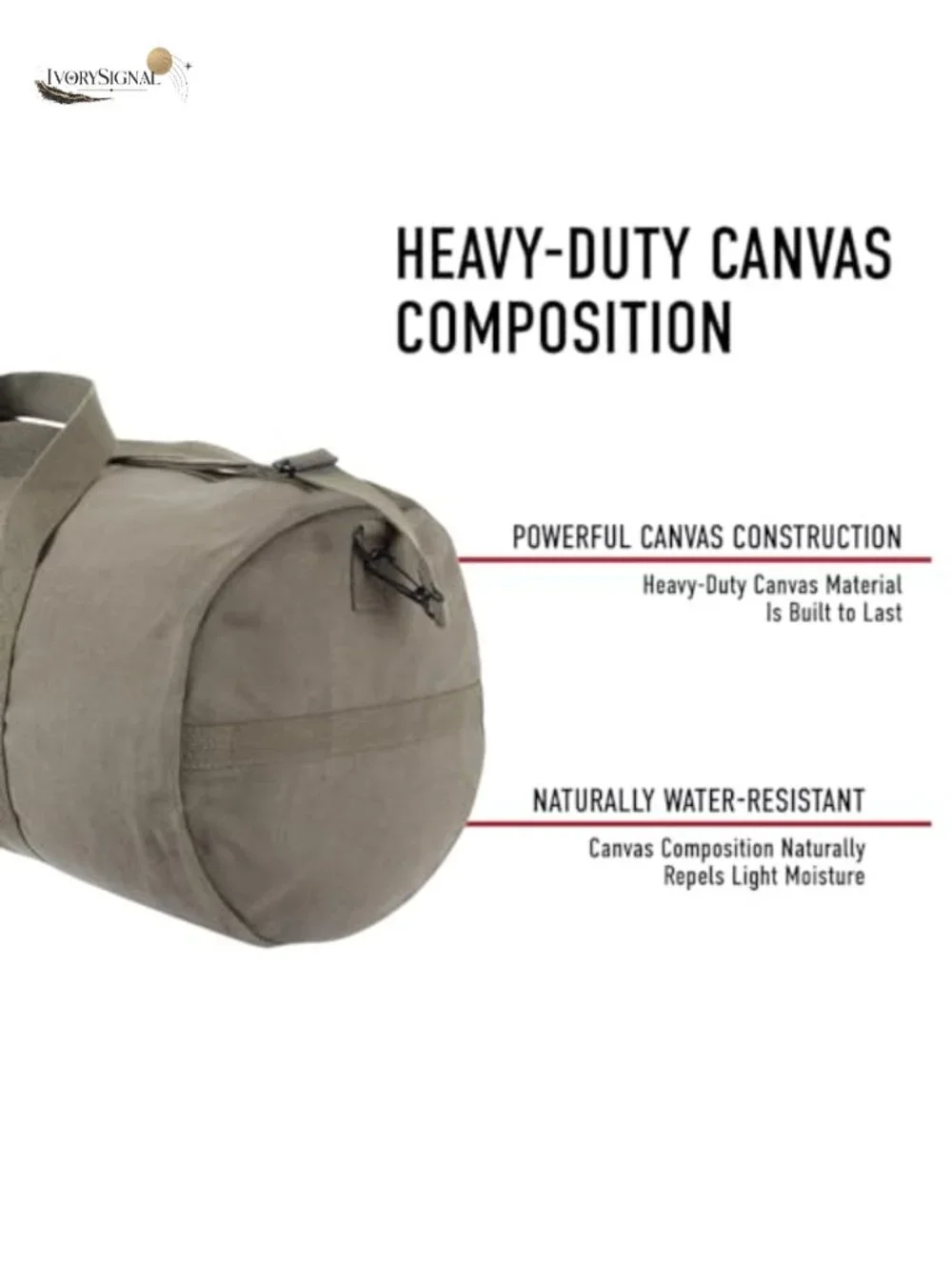 Heavyweight Canvas Travel Duffle Bag with Adjustable Strap & Web Handles